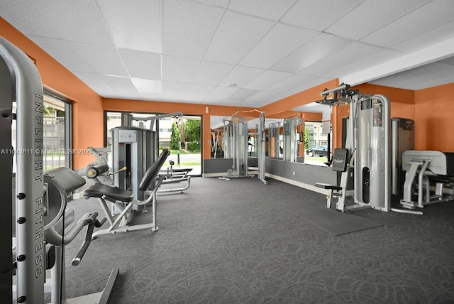 4800 Hillcrest Ln Unit 210, Hollywood, FL 33021 - workout area with a paneled ceiling and plenty of natural light