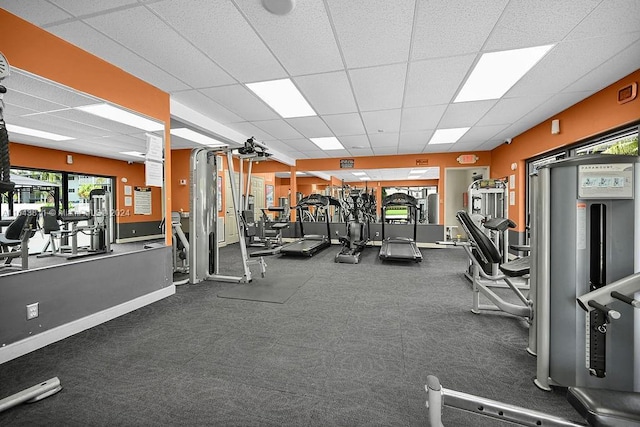 4800 Hillcrest Ln Unit 210, Hollywood, FL 33021 - gym featuring a paneled ceiling and baseboards