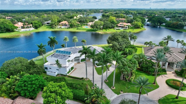 aerial view with a water view