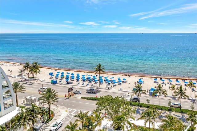 view of water feature with a beach view