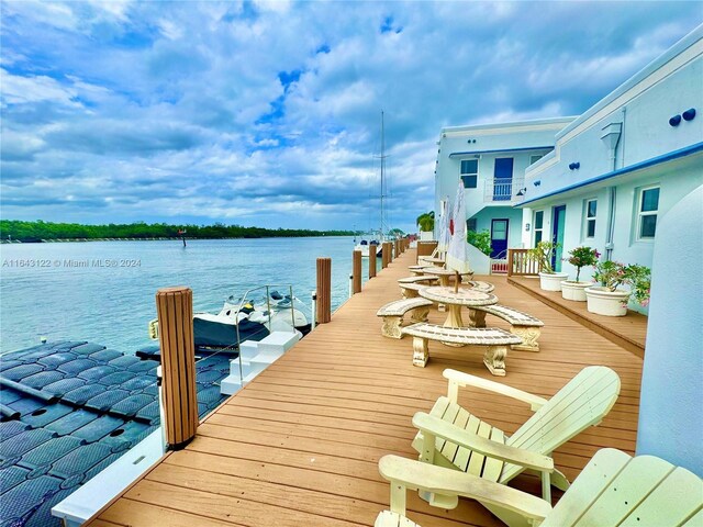 dock area with a water view