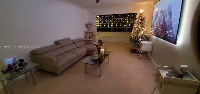 living room with mail area