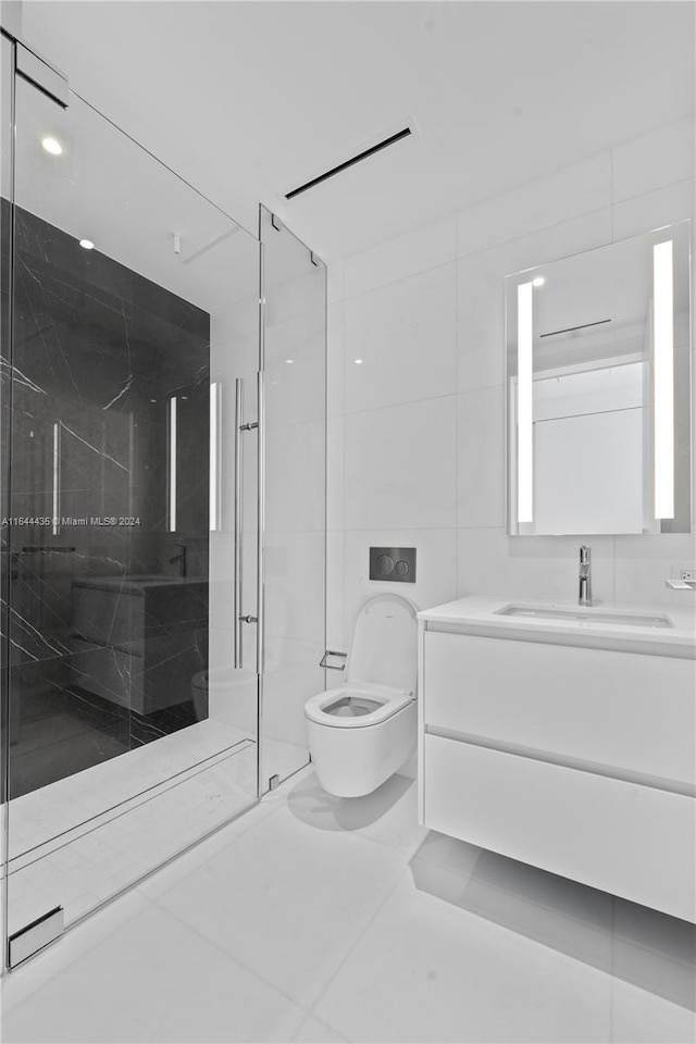 300 Biscayne Blvd Way Unit 4204, Miami, FL 33131 - full bath featuring toilet, vanity, a marble finish shower, and tile walls