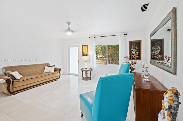 living room featuring light tile patterned floors