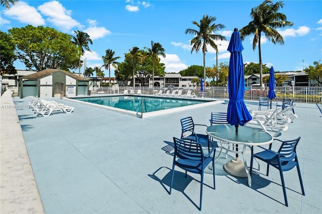 view of swimming pool with a patio area