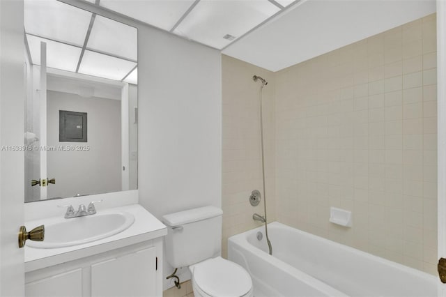 468 NE 206th Ln Unit 105, Miami, FL 33179 - bathroom featuring toilet, electric panel, vanity, and shower / washtub combination