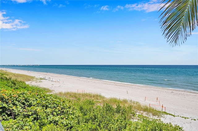 property view of water featuring a view of the beach