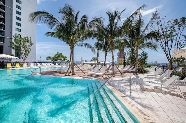 view of pool featuring a patio area