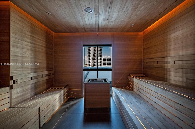 view of sauna featuring tile patterned flooring