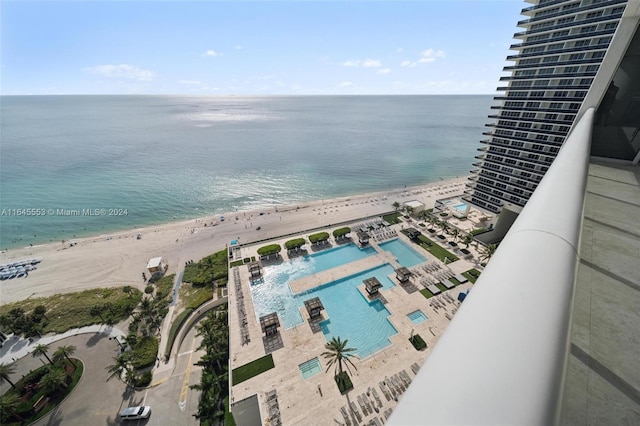 property view of water featuring a view of the beach