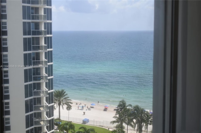 property view of water featuring a beach view