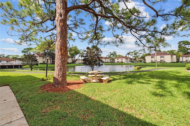 view of yard with a water view