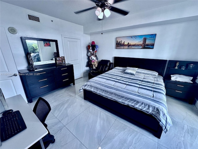 bedroom featuring ceiling fan