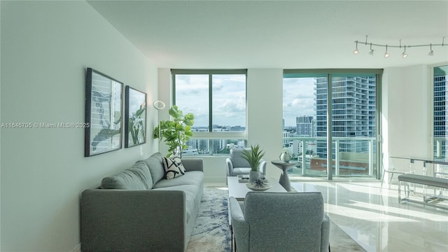 living room with expansive windows