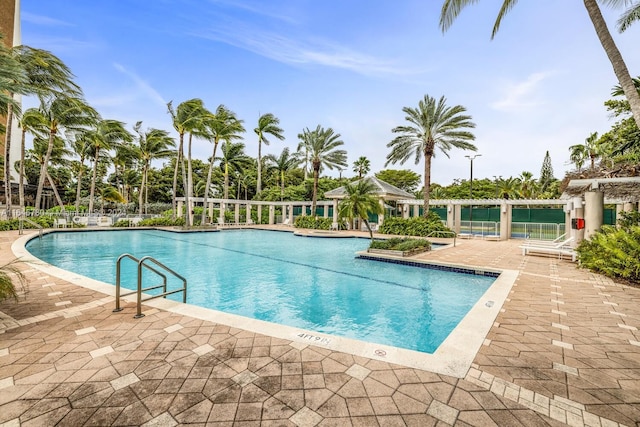 view of swimming pool with a patio area