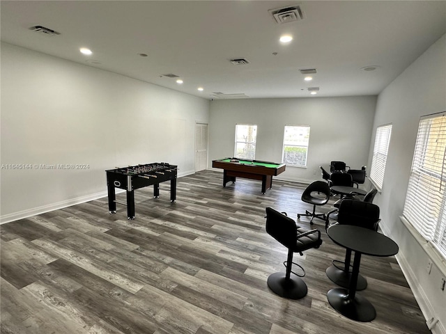 interior space featuring billiards and hardwood / wood-style flooring