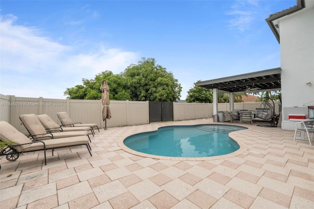 view of pool featuring a fenced in pool, a fenced backyard, and a patio