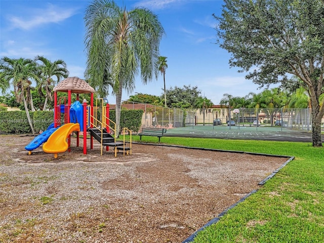 view of play area with a yard