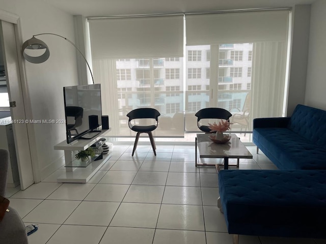 living area featuring tile patterned flooring