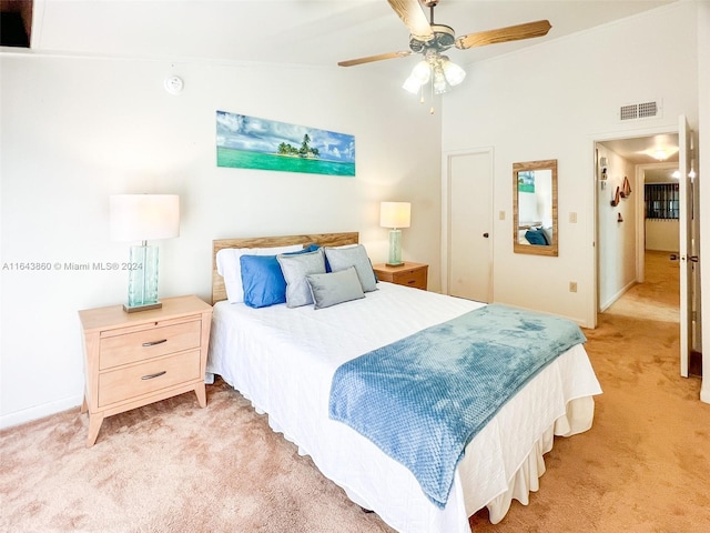 87200 Overseas Hwy Unit M4, Islamorada, FL 33036 - bedroom featuring baseboards, visible vents, lofted ceiling, and light colored carpet