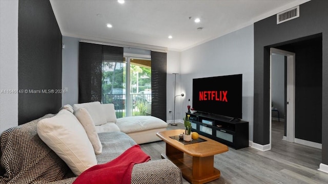 living room with hardwood / wood-style flooring