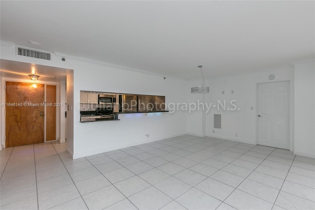 tiled empty room with ornamental molding