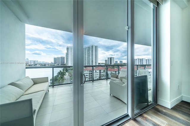 balcony with a view of city and outdoor lounge area