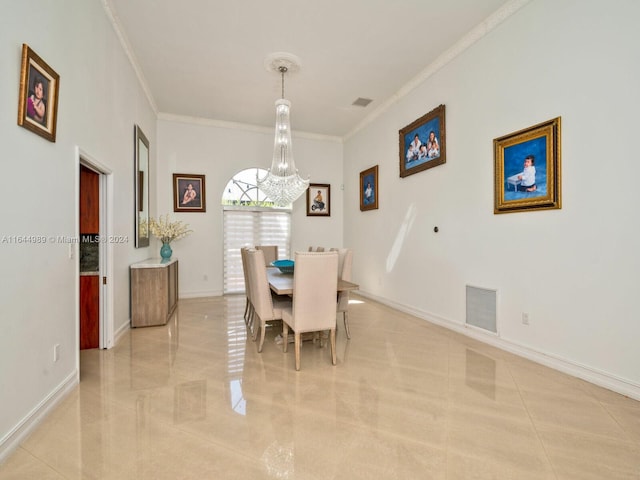 175 SW 132nd Ave, Miami, FL 33184 - dining area featuring a chandelier, ornamental molding, light tile patterned flooring, and baseboards