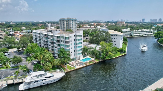 aerial view with a water view