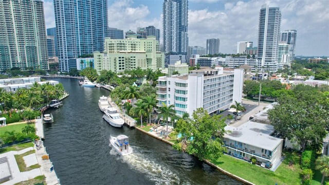 aerial view with a water view