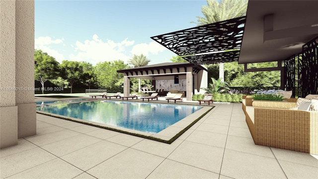 view of swimming pool featuring a patio and a pergola