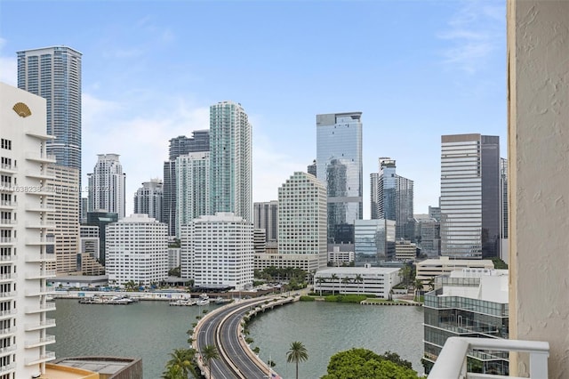 city view with a water view