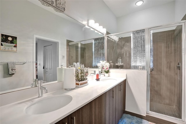 bathroom with vanity and walk in shower