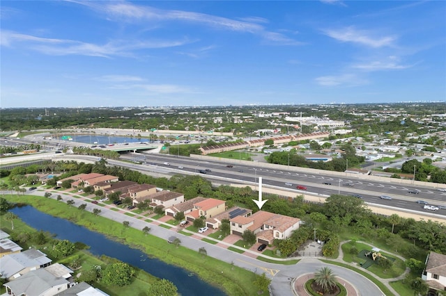 aerial view featuring a water view