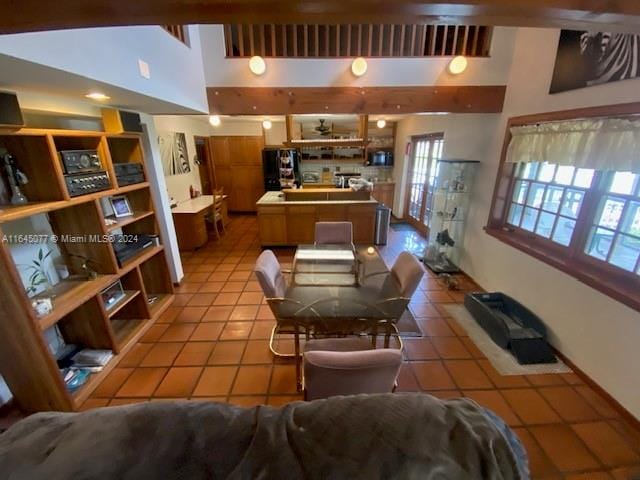 living room featuring light tile patterned floors