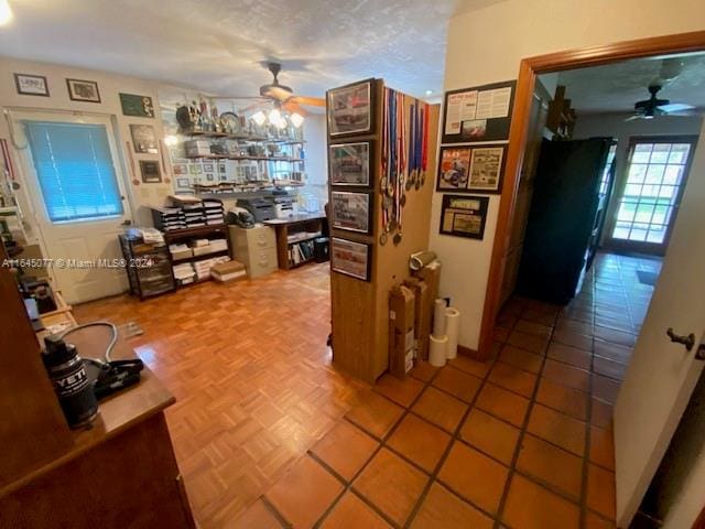 interior space featuring parquet flooring