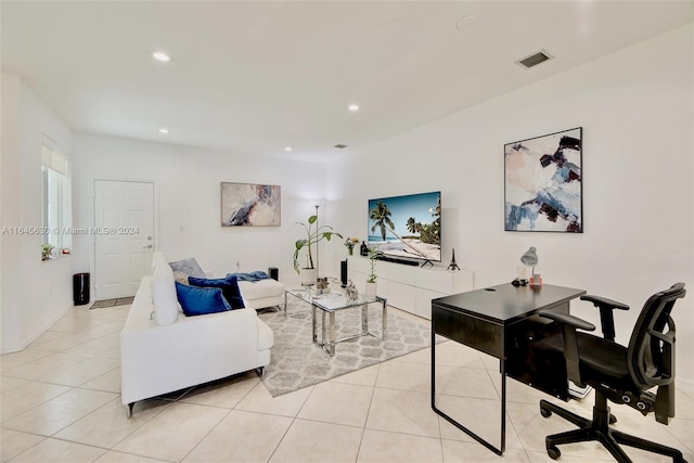 home office with recessed lighting, visible vents, and light tile patterned floors