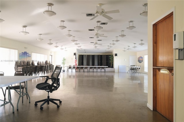 dining room with ceiling fan