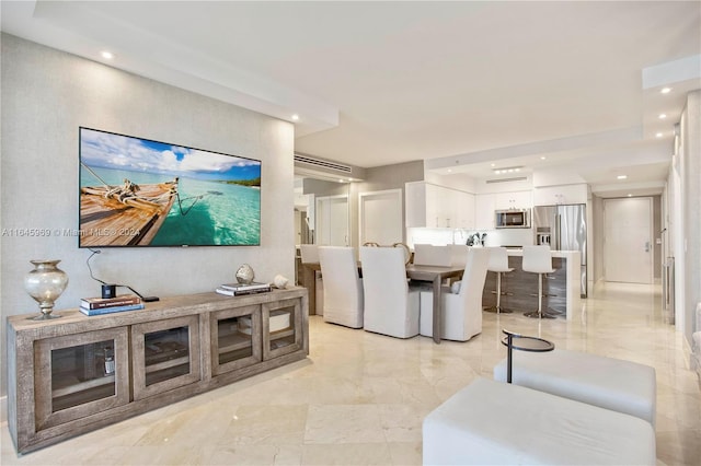 living room featuring light tile patterned floors