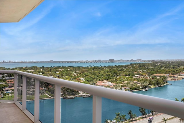 balcony featuring a water view