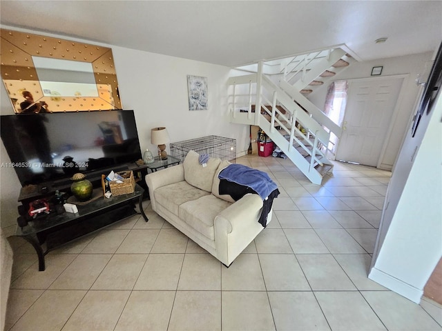 living room featuring light tile patterned floors