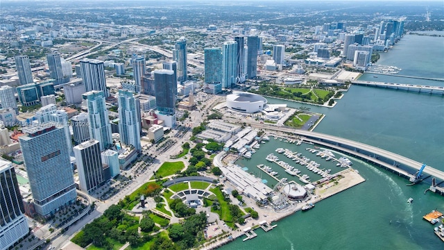 drone / aerial view featuring a water view