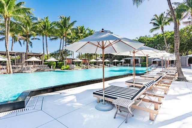 community pool with a patio area