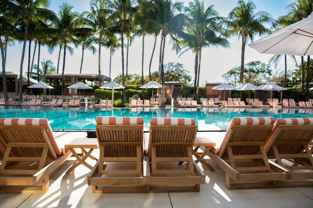 pool with a patio area