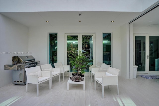 view of patio featuring french doors and area for grilling