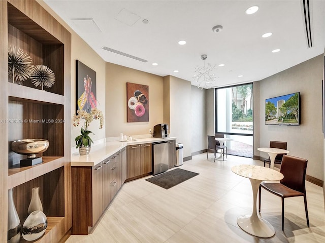 welcome area with a chandelier