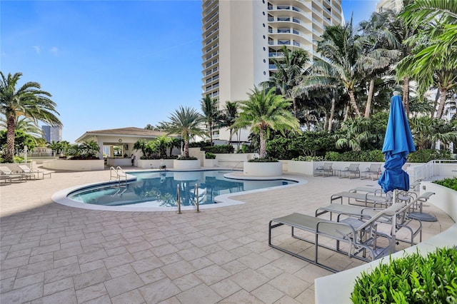 view of pool featuring a patio area