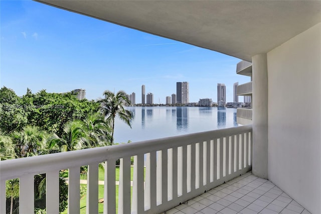 balcony featuring a water view