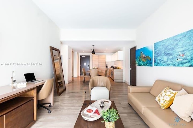 living room featuring light wood-type flooring