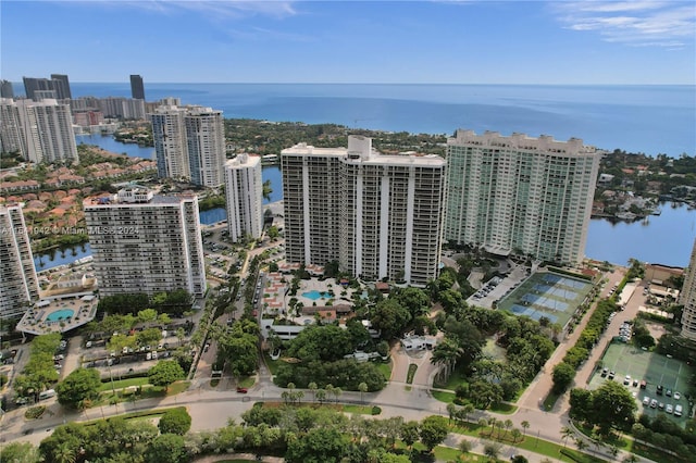 aerial view with a water view